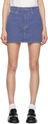 Ganni Blue Stripe Overdyed Denim Miniskirt In 083 Country Blue