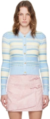 Ganni Multicolor Striped Cardigan With Logo Embroidery In 271 Skyway