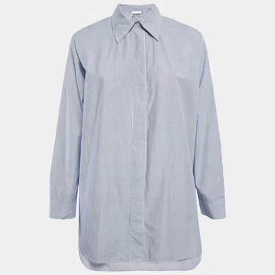 Ganni Blue Striped Cotton Oversized Shirt S In Gray