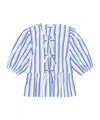 Ganni Blue Striped Cotton Poplin Peplum Tie Blouse