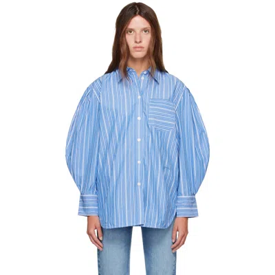 Ganni Blue Striped Cotton Shirt In Zwf Nouvean Navy