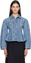 Ganni Denim Solid Shirt Collar Jacket In Blue