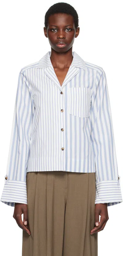 Ganni Blue Striped Shirt In 135 Egret
