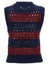 Ganni Striped Openwork Vest With Logo Inlay In Multi