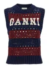 Ganni Striped Openwork Vest With Logo Inlay In Blue