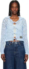 Ganni Blue Tie String Cardigan In 326 Soft Chambray