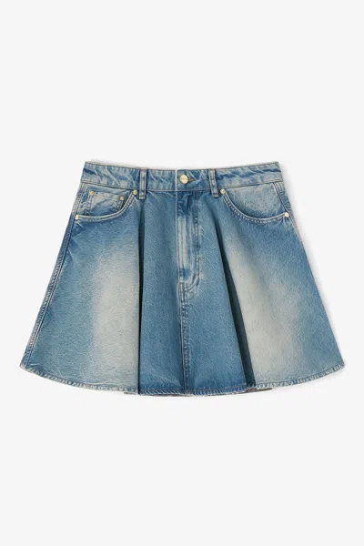 Ganni Blue Tint Rigid Denim Skirt - Size 44 Organic Cotton