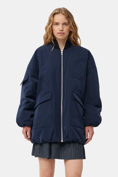 GANNI BLUE TWILL OVERSIZED BOMBER JACKET
