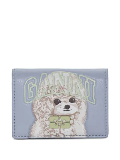 Ganni Blue Wallet With Print