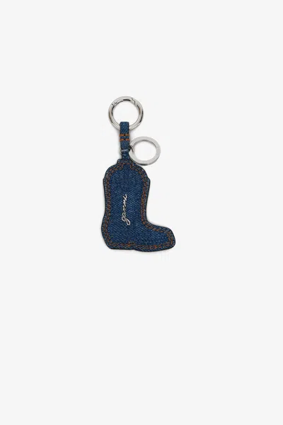 Ganni Blue Western Boot Keyring In Metallic