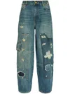 Ganni Blue Heavy Washed Carpenter Jeans In Green