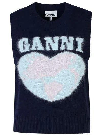 Ganni Blue Wool Blend Vest