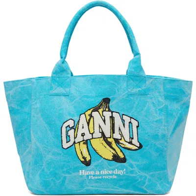 Ganni Blue Xxl Tote In 803 Blue Curacao