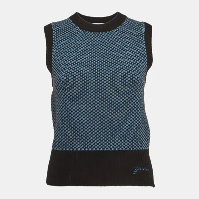 Pre-owned Ganni Blue/black Rib Knit Sweater Vest Xs