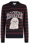 Ganni Multicolor Graphic Wool Mix Poodle Stripe Sweater In Multi