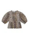 Ganni Multicolor Blouse With Front Tie Closure And All-over Leopard Motif In Cotton Woman In Estampado Animalier