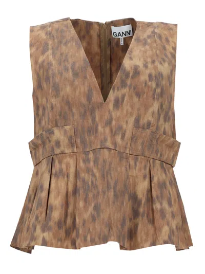 Ganni Organic Cotton Shirt For Women In Brown