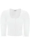 Ganni Smocked Cotton-poplin Cropped Blouse In White