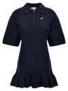 Ganni Blue Mini Dress With Classic Collar And Ruffled Hem In Wool Woman In Blue