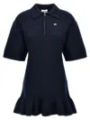 Ganni Blue Mini Dress With Classic Collar And Ruffled Hem In Wool Woman In Blue