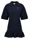 Ganni Blue Mini Dress With Classic Collar And Ruffled Hem In Wool Woman In Blue