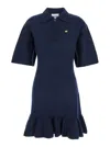 Ganni Blue Mini Dress With Classic Collar And Ruffled Hem In Wool Woman In Blue