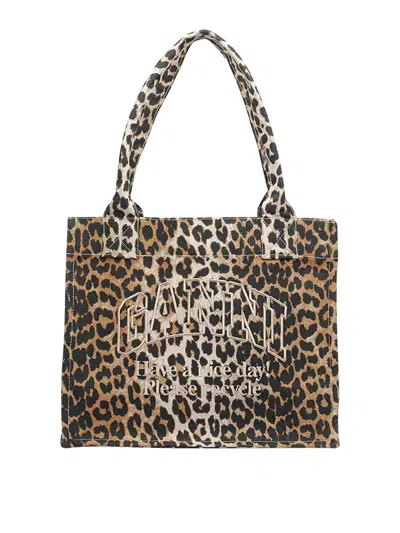 Ganni Women Large Leopard Tote Bag In Animal Print