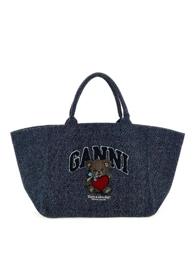Ganni 'xxl Bear' Shopping Bag In Blue