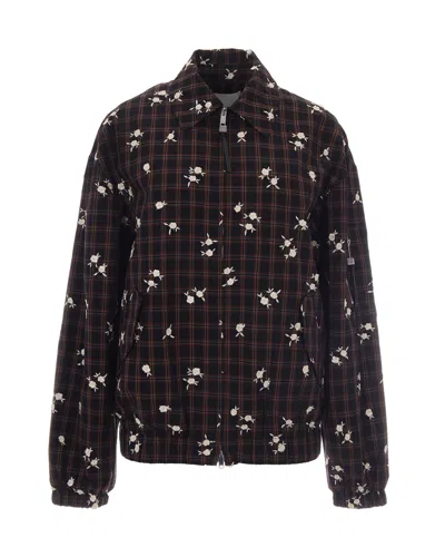Ganni Bomber Check Flower Cappuccino In Zx8