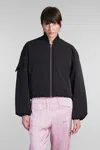 Ganni Light Twill Oversized Short Bomber Jacke In Black