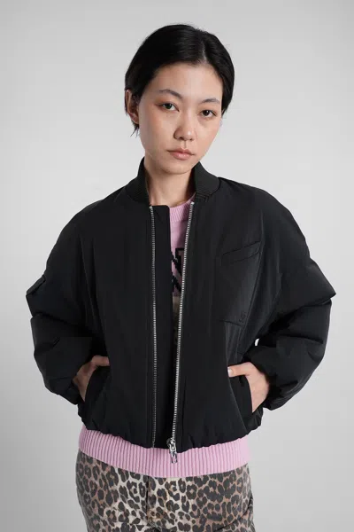 Ganni Bomber Jacket In Black Polyester