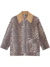 Ganni Long Sleeve Animal Print Jacket With Wide Collar