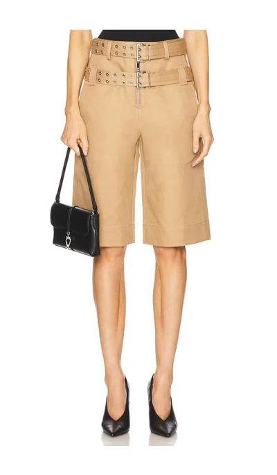 Ganni Bonded Belt Shorts In Tiger's Eye