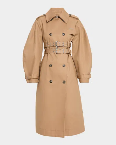 Ganni Bonded Cotton Trench Coat In Brown