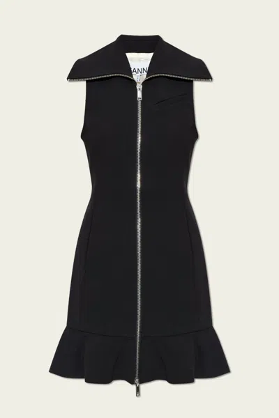 GANNI BONDED CREPE MINI DRESS IN BLACK