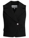 Ganni Crepe Vest With Flap Pockets And Lapels In Black