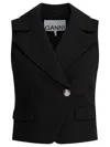 Ganni Crepe Vest With Flap Pockets And Lapels In Black