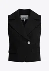 Ganni Crepe Vest With Flap Pockets And Lapels In Black