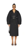 Ganni Black Bonded Cotton Trench Coat In 黑色