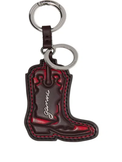 Ganni Boot-shaped Keyring In Red