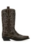 Ganni Mid Shaft Embroidered Western Boot Oleatex Boots Black In Black