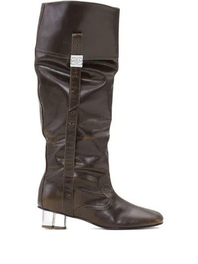 GANNI GANNI DARK OLIVE KNEE-HIGH BOOTS