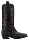 Ganni Embroidered Western Boots Women In Black