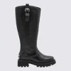 Ganni Buckle Knee-high Leather Lug Round Boots In Black