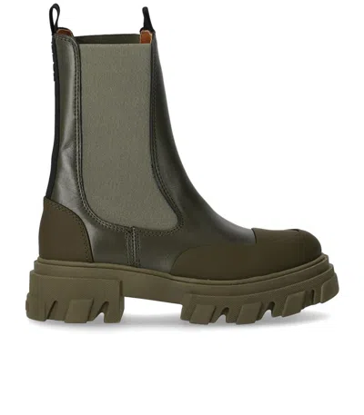 Ganni Panelled Chelsea Boots In Green