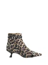 Ganni Eyelets Kitten Heel Boot Satin Print Ankle Boots Brown In Multicolour
