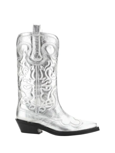 Ganni Boots  Woman In Silver