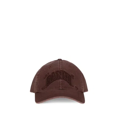 Ganni Bordeaux Cotton Cap (baseball Hat)
