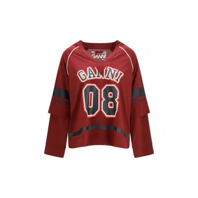 Ganni Bordeaux Polyester Sweatshirt In Brown
