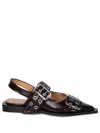 Ganni Buckle Ballerina Patent Faux Leather Slingback Flats In Burgundy